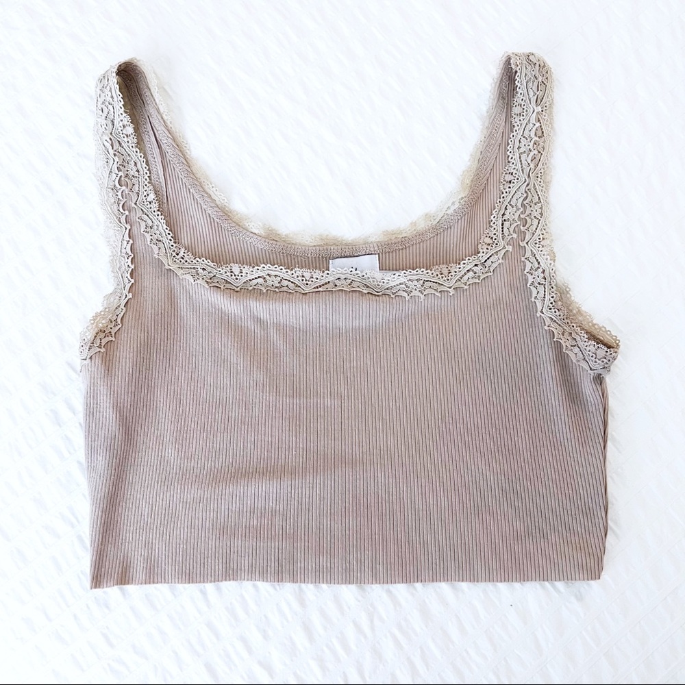 Beige Ruffle Trim Crop